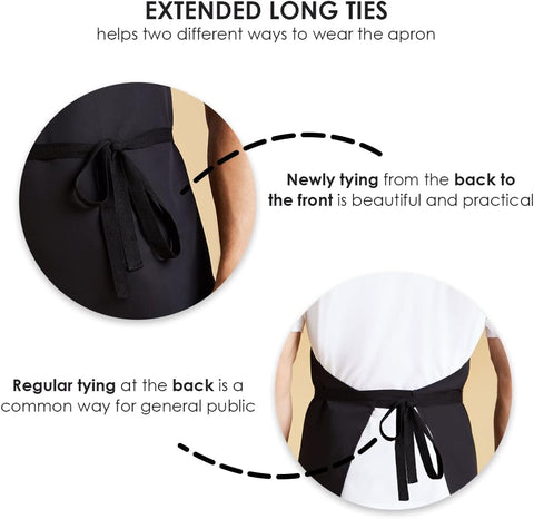 Image of Aprons Unisex Bib Aprons - 100% Polyester Chef Apron with Extra Long Ties – Cooking Apron for Men Women