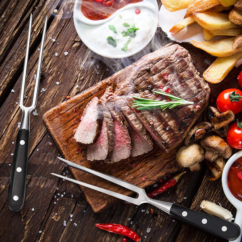 Image of 2 Pieces Carving Forks 12 Inch Stainless Steel Meat Fork Barbecue Fork Steak Fork for Kitchen Roast Grilling (Round Handle, Square Handle)