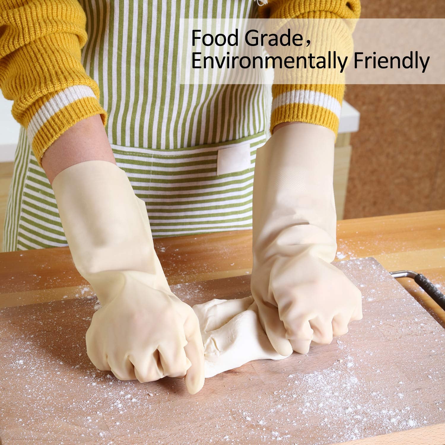 Nitrile Cleaning Gloves, Heavy Duty Dishwashing Gloves, Reusable Medium Gloves for Kitchen, Bathroom, Gardening, Working, Pet Care - White, 3 Pairs, Size M