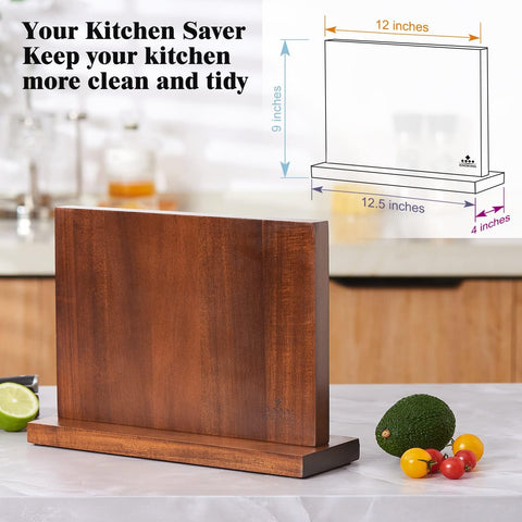 Image of Magnetic Knife Block Kitchen Knife Holder without Knives- Natural Acacia Universal Knife Storage Organizer with Powerful Magnets for Kitchen Counter
