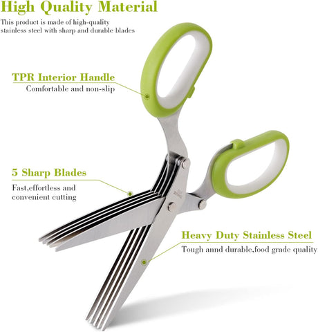 Image of Scissors Herb, Sharp Heavy Scissors for Cutting, Chopping and Cooking Fresh Garden Herbs, 5 Stainless Steel Blades and Stripper, Vanilla Cutter Chopper Garden Kitchen Gadgets