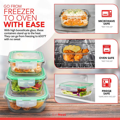 Image of 5-Pack of Glass Food Storage Containers with Airtight Snap Locking Lids to Keep Food Fresh - Oven to Table to Freezer | BPA-FREE