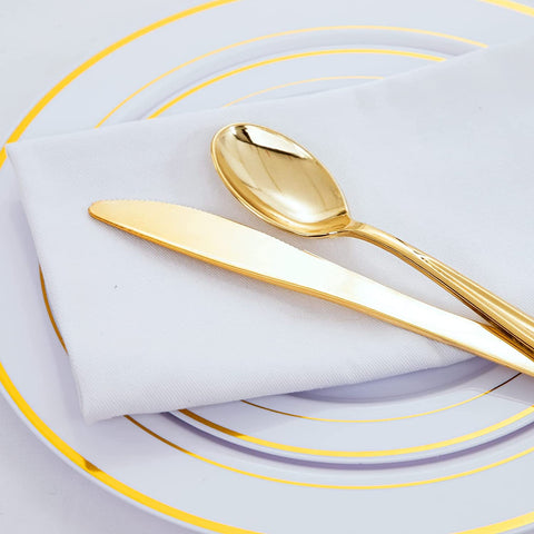 Image of 120 Pieces Gold Plastic Silverware - Disposable Flatware Set - Heavy Duty Plastic Cutlery - Silverware Includes 40 Forks, 40 Spoons, 40 Knives - Plastic Silverware
