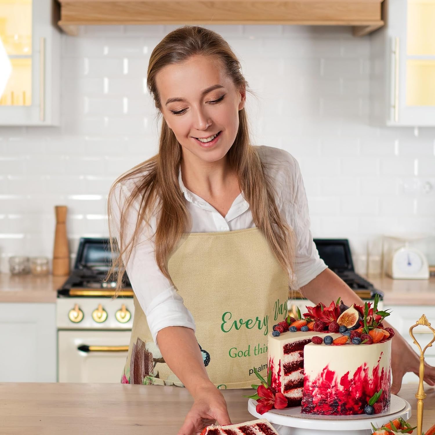 Christian Bible Verse Apron Religious Gift for Women Waterproof Inspirational Cooking Apron with Pocket Tie Neckstrap