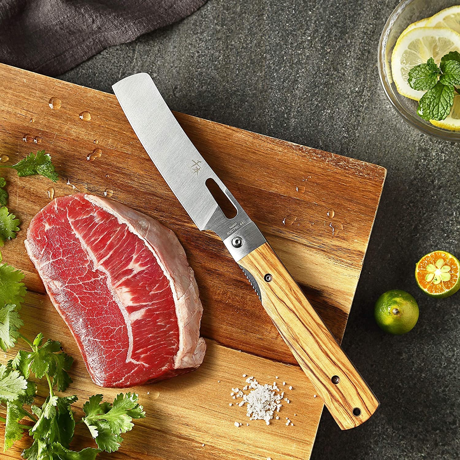 440A Stainless Steel Ultra Sharp Pocket Folding Chef Knife Peeling Utility Knife Fruit Knife Natural Olive Handle Camping BBQ Trip Outdoor Portable Kitchen Knife