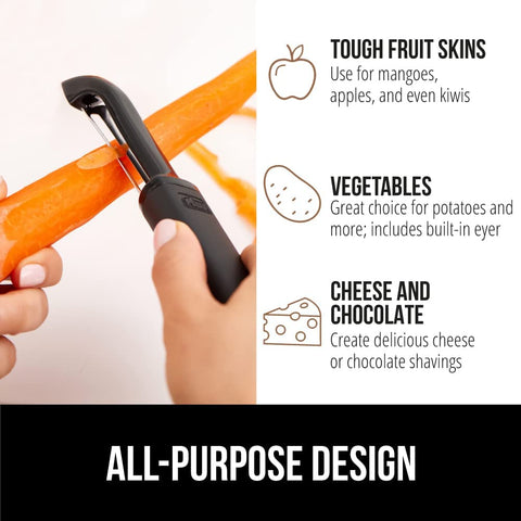 Image of Sharp Stainless Steel Swivel Vegetable Peeler, Comfortable Handle, Dishwasher Safe, Kitchen Food Peelers, Easy Peeling, Peel Vegetables, Apple, Potato, Corn, Safe Blade Guard, Black