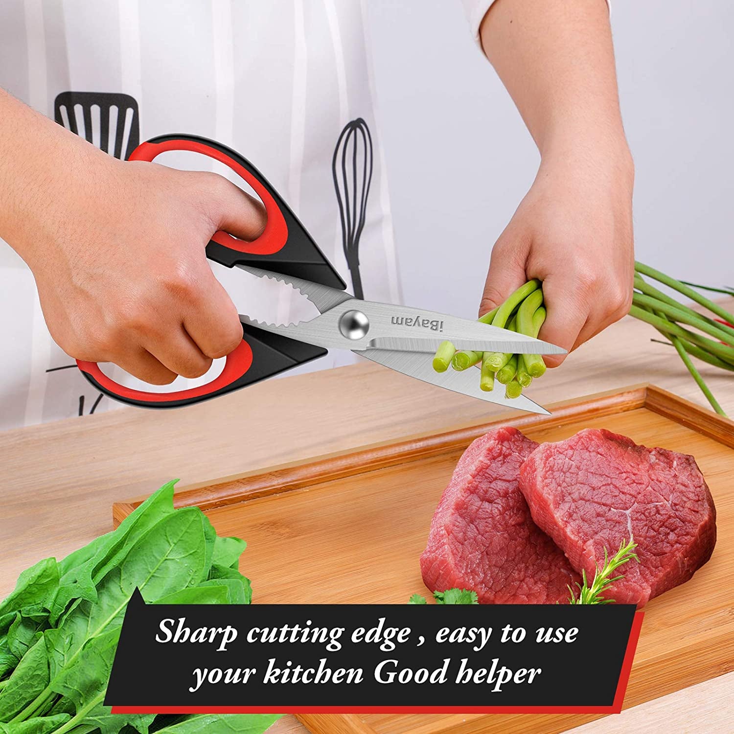 Kitchen Shears,  Kitchen Scissors All Purpose Heavy Duty Meat Scissors Poultry Shears, Dishwasher Safe Food Cooking Scissors Stainless Steel Utility Scissors, 2-Pack (Black Red, Black Gray)