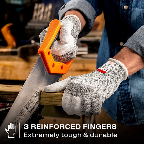 Image of Cut Resistant Work Gloves for Women and Men, with Reinforced Fingers; Comfortable, 100% Food Grade Kitchen Cooking Gloves; Ambidextrous Safety Cutting Gloves; Level 5 Protection; Grey