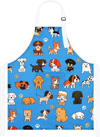 Image of Cute Pets Kids Apron, Cartoon Dog Puppy Kitchen Apron with Pockets, Adjustable Chef Aprons for Toddler Boys Girls, Waterproof Cooking Apron for Painting Baking Gardening, Gifts, 19.7" X 23.6"