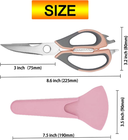 Image of Kitchen Scissors All Purpose, Come Part Kitchen Shears Heavy Duty, Food Scissors Dishwasher Safe, Meat Scissors Poultry Shears, Stainless Steel Sharp Cooking Scissors for Chicken Fish Vegetable (Pink)