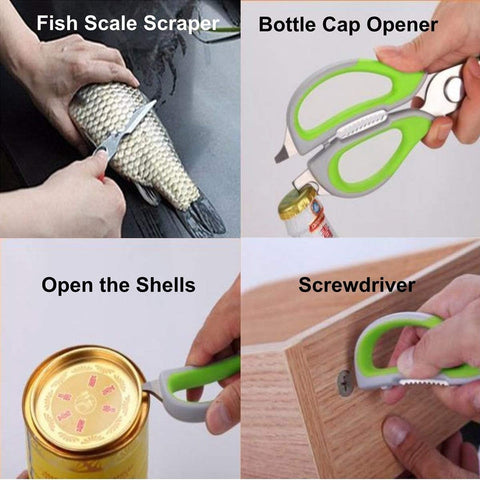 Image of Multifunction Kitchen Food Scissors, Detachable Stainless Steel Heavy Duty Culinary Scissors, 7-In-1 Household Shears with Magnetic Holder, for Cut Poultry Meat Bone Vegetables Fruit Seafood (Purple)