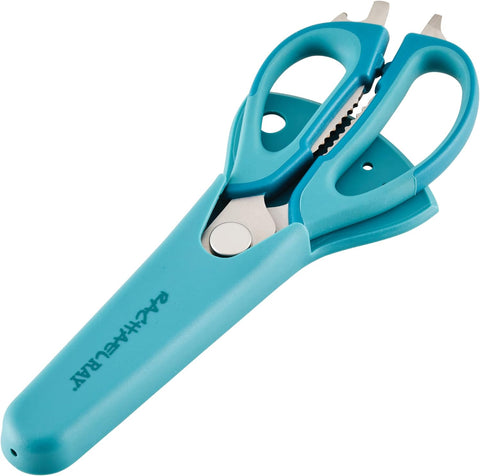 Image of Professional Multi Shear Kitchen Scissors with Herb Stripper and Sheath, 2 Piece, Agave Blue