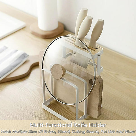 Image of Knife Holder,  Kitchen Cabinet Knife Holder without Knives, Universal Metal Knife Block Cutting Board Organizer, Kitchen Storage Organizer. (White)