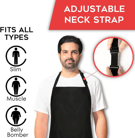 Image of Aprons for Men, 2 Pack 100% Cotton Mens Apron, Black Chef Kitchen Cooking Apron, Men Grilling BBQ Apron with 2 Pockets, Waterproof Man Apron for Gardening, Baking