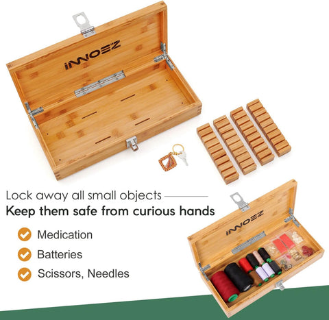 Image of Bamboo Kitchen Knife Storage Box with Lock - Safe and Secure Knife Organizer - Stash Box to Keep Your Children Safe from Knives and Sharp Objects (Knives Not Included)