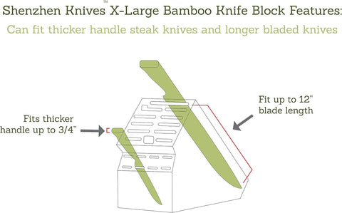 Image of 20 Slot Universal Knife Block:  X-Large Bamboo Wood Knife Block without Knives - Countertop Butcher Block Knife Holder and Organizer with Wide Slots for Easy Kitchen Knife Storage