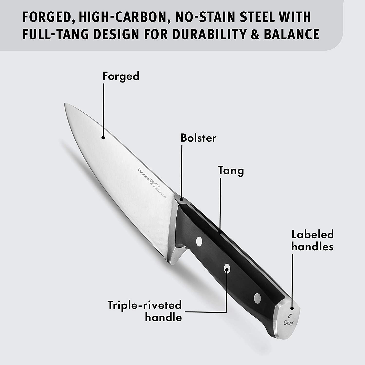 Classic Kitchen Knife Set, 12-Piece High Carbon Knives & 10-Piece Pots and Pans Set, Silver