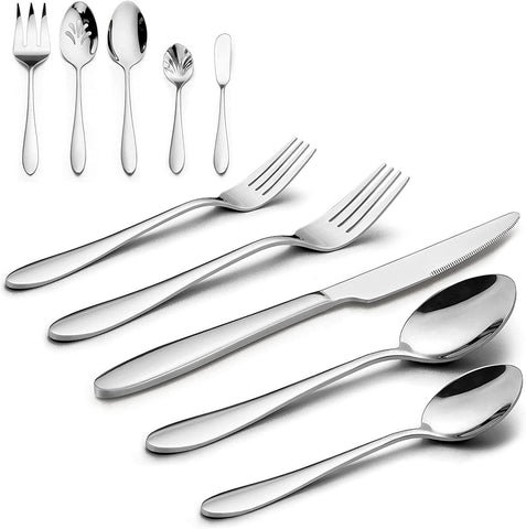Image of 65-Piece Silverware Set with Serving Utensils,  Stainless Steel Flatware Cutlery Set for 12, Fancy Tableware Eating Utensils for Home Kitchen Restaurant Hotel, Mirror Polished, Dishwasher Safe