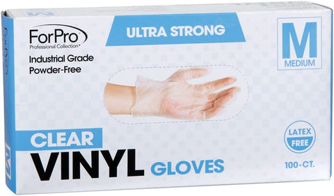 Image of Forpro Disposable Vinyl Gloves, Clear, Industrial Grade, Powder-Free, Latex-Free, Non-Sterile, Food Safe, 2.75 Mil. Palm, 3.9 Mil. Fingers, Medium, 100-Count