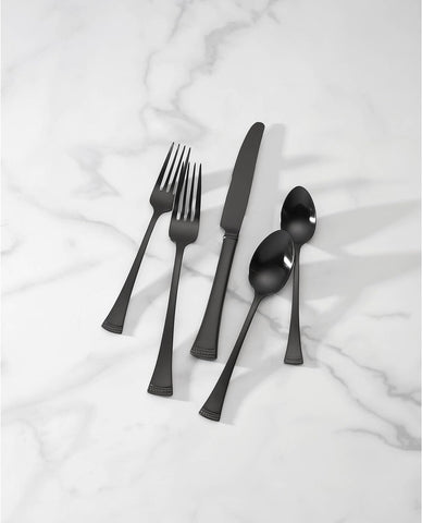 Image of Portola Satin Black Piece Flatware Set, 20 Count, Metallic