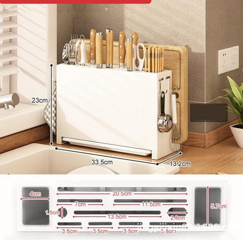 Image of Kitchen Knife Drying Holder, Multifunction Kitchen Integrated Chopsticks Cutting Board Storage Rack Organizer White Fruit Knives, Kitchen Knives, Scissors, 13.2 X 5.2 X 9.1In
