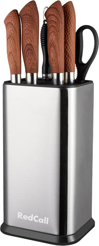 Image of Universal Knife Block without Knives,Modern Knife Holder for Kitchen Counter,Stainless Steel Knife Organizer with Scissors Slot & Sharpening Rod,Space Saver Rectangular Blocks & Storage - (Silver)