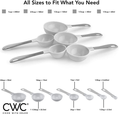 Image of 12 PC Measuring Cups Set and Measuring Spoon Set, Stainless Steel Handles, Nesting Kitchen Measuring Set, Liquid & Dry Measuring Cup Set (White)