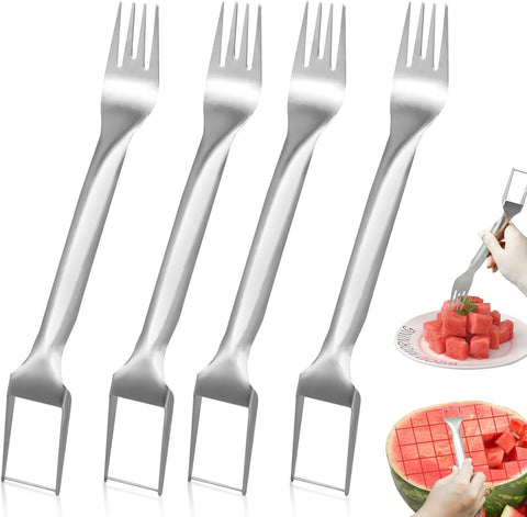 Image of 4 Pcs Watermelon Fork Slicer Cutter, Stainless Steel 2-In-1 Watermelon Fork Slicer, Portable Watermelon Fork Watermelon Cutter Slicer Tool Fruit Forks Slicer for Home Party Camping Kitchen Gadget
