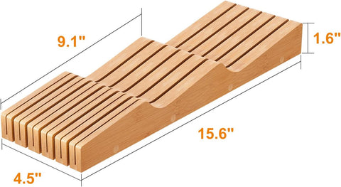 Image of In-Drawer Knife Block Organizer - Bamboo Wood Drawer Knife Organizer-Protecting Knife Organizer Block Holds up to 11 Knives(Not Included)