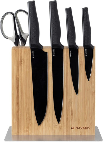 Image of Wood Magnetic Knife Block - Double Sided Wooden Magnet Holder Board Stand for Kitchen Knives, Scissors, Metal Utensils - Bamboo, 8.9 X 8.7 In
