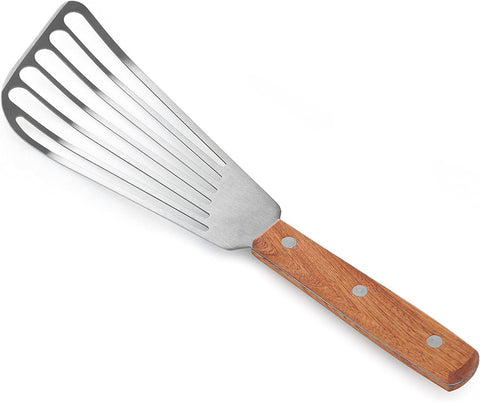 Image of 43068 Wood Handle Fish Spatula, 6.5" Blade, Silver
