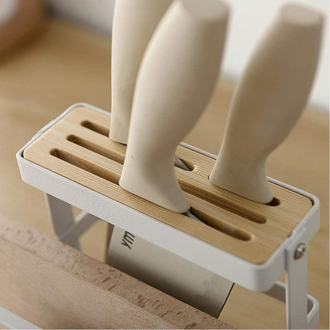 Image of Knife Holder,  Kitchen Cabinet Knife Holder without Knives, Universal Metal Knife Block Cutting Board Organizer, Kitchen Storage Organizer. (White)
