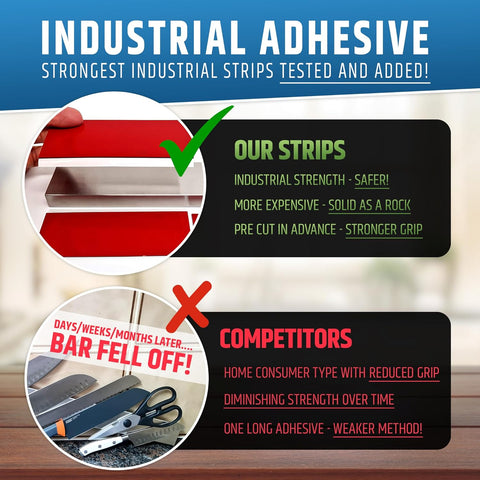 Image of Strong Adhesive (No Drill) Magnetic Knife Holder for Wall - Professional 17 Inch Knife Strip - No Screws Needed - Adhesive Backing - Stainless Steel Knife Bar (Upgraded Version β Will Not Fall)