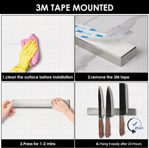 Image of 20 Inch Magnetic Knife Holder for Wall - Upgraded Stainless Steel Knife Magnetic Strip No Drilling with 3M Type, Magnet Knife Strip Bar Rack for Kitchen Utensil & Tool Holder
