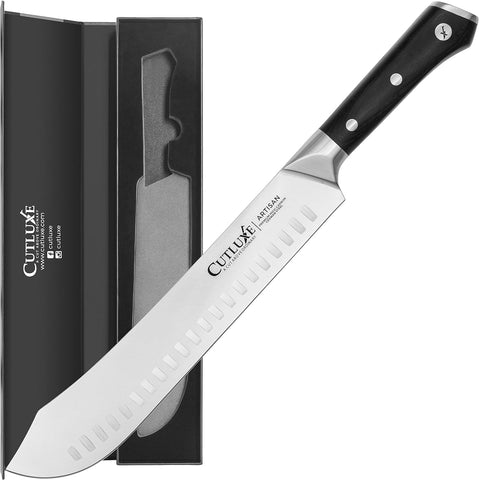 Image of Butchers Knife Set – Cimeter and Bullnose Butcher Breaking Knives – Forged High Carbon German Steel – Full Tang & Razor Sharp – Ergonomic Handle Design – Artisan Series