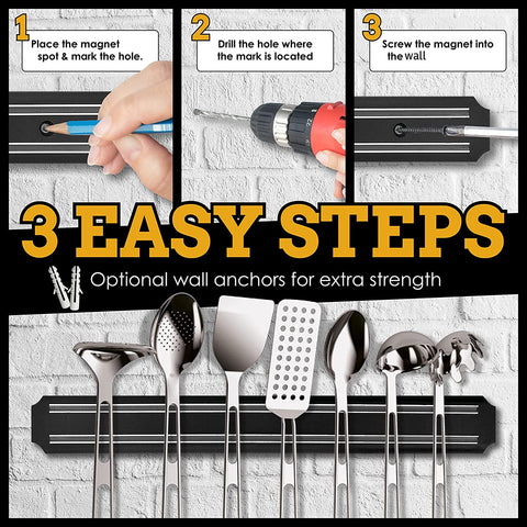 Image of Magnetic Knife Holder for Wall (15Inch X Set of 2) Magnetic Knife Strip with Extra Strong Design, Easily Holds Large Knives -Easy to Install, the Perfect Space Saver -By