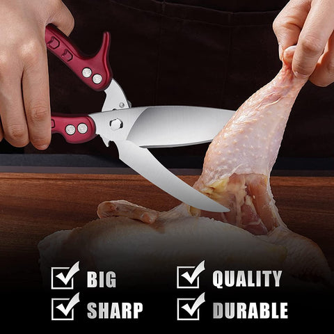 Image of Heavy Duty Poultry Shears - a Must Have Kitchen Shears for Chicken and Meat Cutting - Dishwasher Safe and Stainless Food Kitchen Scissors for Thanksgiving(Burgundy)