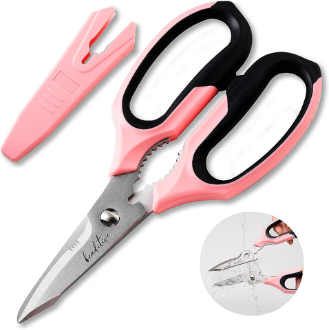 Image of Multi-Purpose 8" Kitchen Shears - Detachable, Serrated Blades, Japanese Stainless Steel - Ergonomic Handle, Protective Cover - Dishwasher Safe
