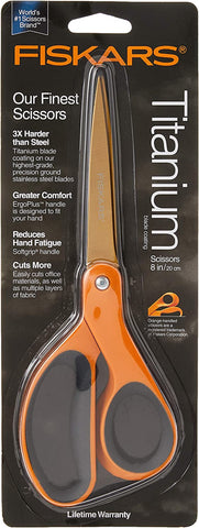 Image of Softgrip Titanium Scissors All Purpose - 8" Straight Handle Scissors for Office, Arts, and Crafts - Orange