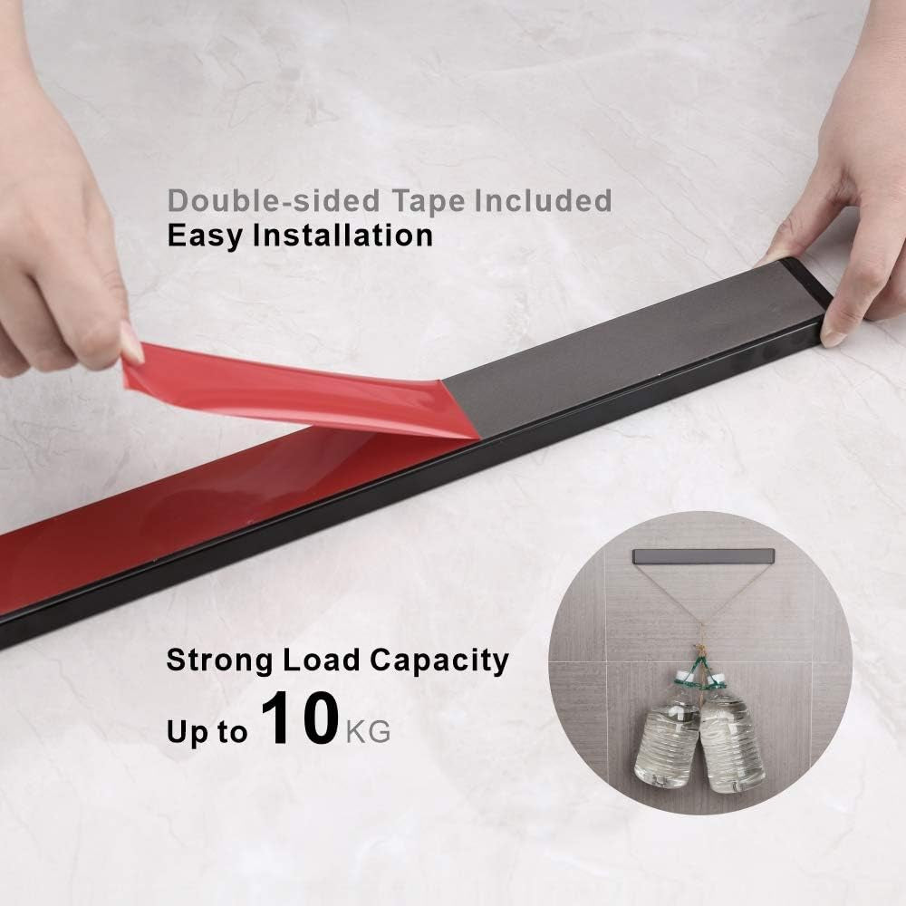 Stainless Steel Magnetic Knife Strip for Wall,16 Inch Magnetic Knife Holder with 3 Hooks,Adhesive Magnetic Knife Bar Rack,No Drilling,Black