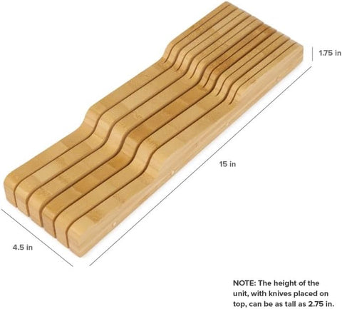 Image of Bamboo Kitchen Knife Block Holder Organizer - Holds 5 Long + 6 Short Knives (Not Included), Fits Most Knife Sizes, Rubber Feet, Sustainable Bamboo, In-Drawer Design