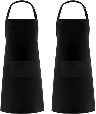 Image of 2 Pack Adjustable Bib Apron Thicker Version Waterdrop Resistant with 2 Pockets Cooking Kitchen Aprons for Women Men Chef, Black