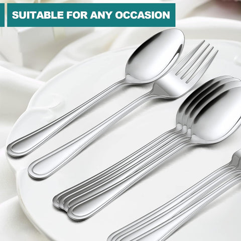 Image of 16-Piece Spoons and Forks Set,  Stainless Steel Slimline 8 Dinner Forks and 8 Dinner Spoons, Modern Metal Silverware Flatware Cutlery for Kitchen and Restaurant, Dishwasher Safe-7.9 Inch