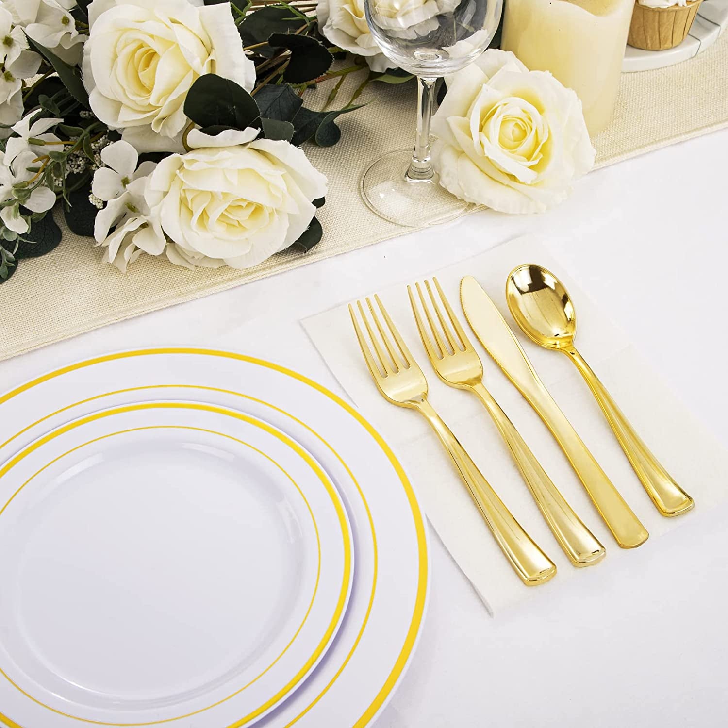 120 Pieces Gold Plastic Silverware - Disposable Flatware Set - Heavy Duty Plastic Cutlery - Silverware Includes 40 Forks, 40 Spoons, 40 Knives - Plastic Silverware