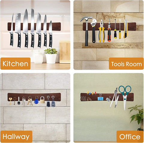 Image of Magnetic Knife Strips, Magnetic Knife Holder for Wall 16 Inch, Acacia Wood Knife Magnetic Strip Use as Knife Bar, Knife Holder for Kitchen Utensil Organizer