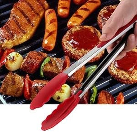 Image of Premium Stainless Steel Locking Kitchen Tongs with Silicon Tips, Set of 3-7", 9" and 12"