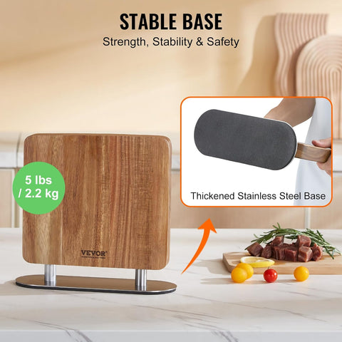 Image of Magnetic Knife Block, 10 Inch Home Kitchen Knife Holder, Double Sided Magnetic Knife Stand, Multifunctional Storage Acacia Wood Knives Rack, Cutlery Display Organizer for Knives, Utensils, Tools