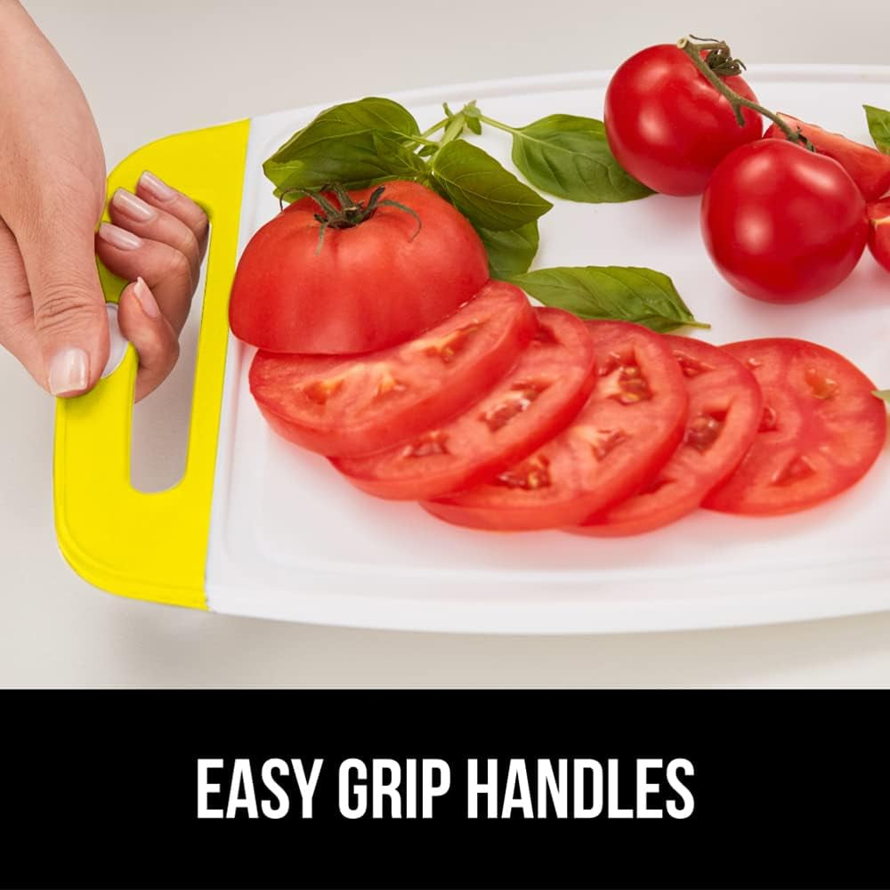 The Original  Oversized 100% BPA Free Reversible Durable Kitchen Cutting Board Set of 3, Dishwasher Safe, Nonslip Handle Border Plastic Boards, Juice Groove, Chopping Food, Cooking, Yellow