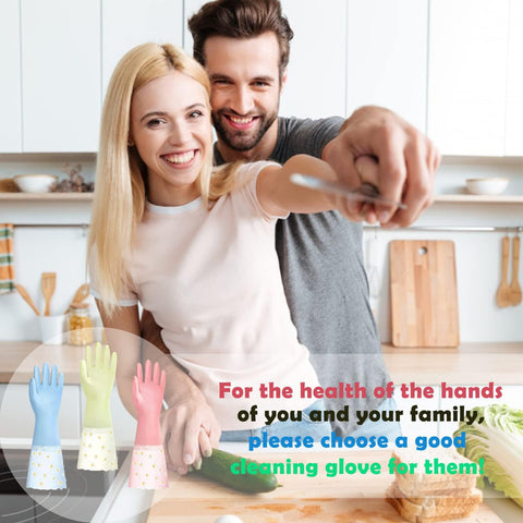 Image of Dishwashing Cleaning Gloves 3 Pairs - Reusable Rubber Gloves Non-Slip Laundry Kitchen Gardening Household Gloves
