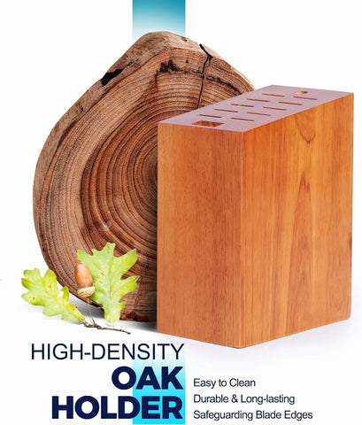 Image of Magnetic Knife Block Holds up to 16 Knives(Not Included), Space Saver Countertop Magnetic Knife Block Holder, Double Sided Magnets Oak Wood Knife Storage